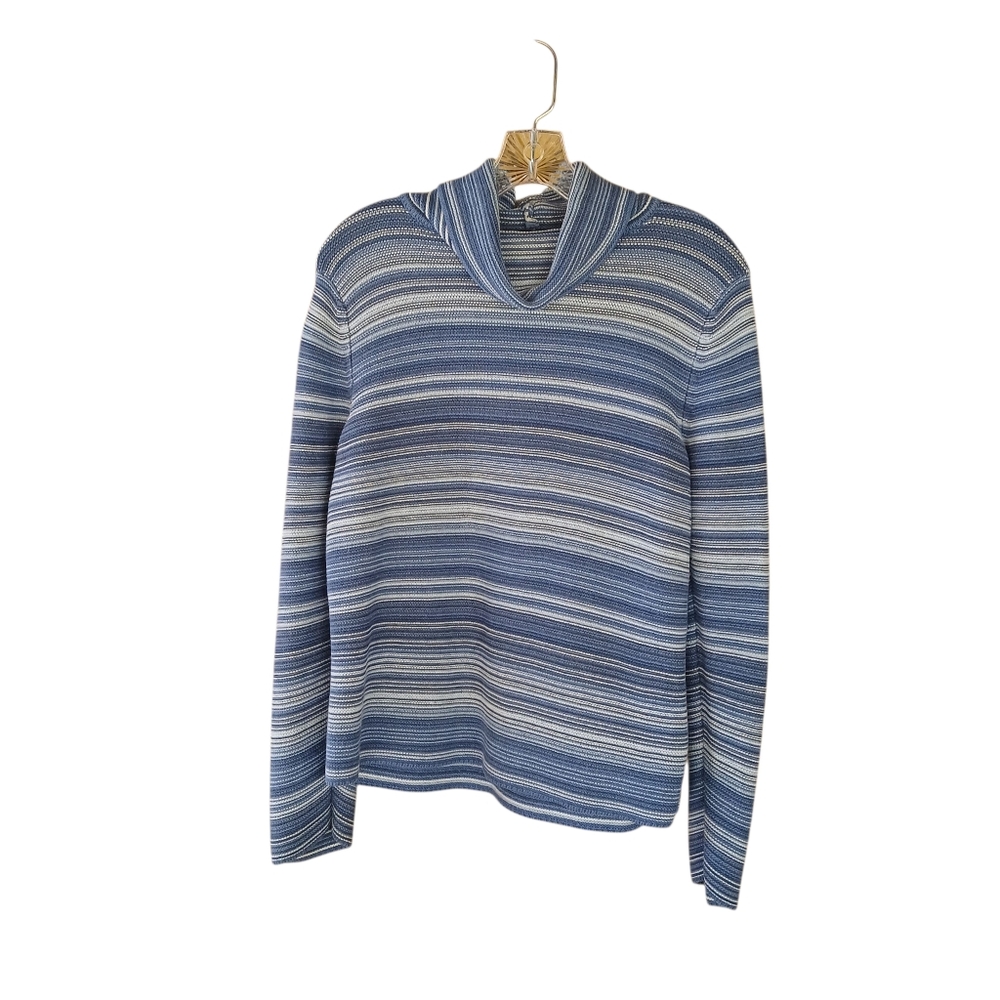Talbots Blue Striped Cowl Neck Cotton Sweater Size MP